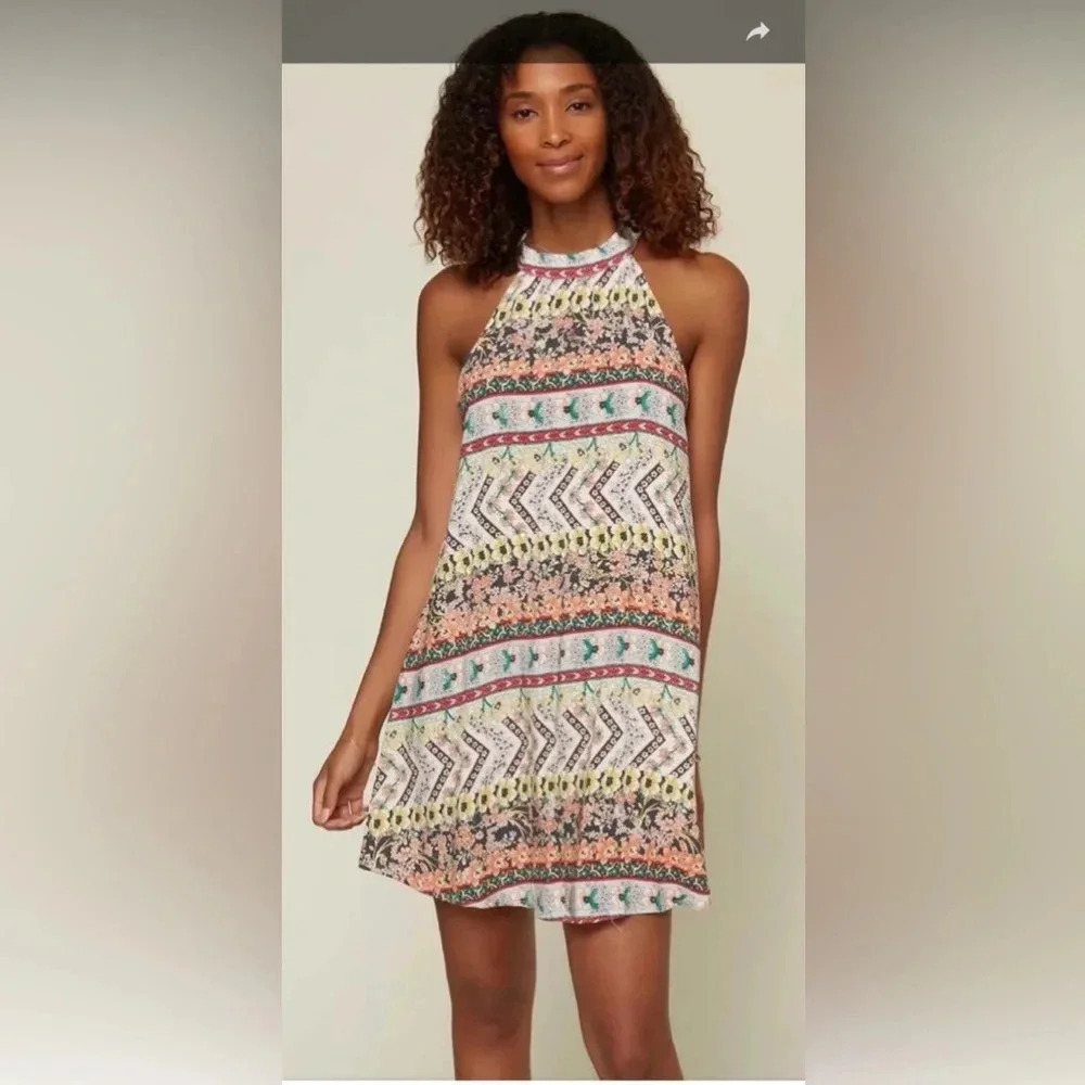 Womens O’Neill Small Felice Dress High Neck Mini All Over Print